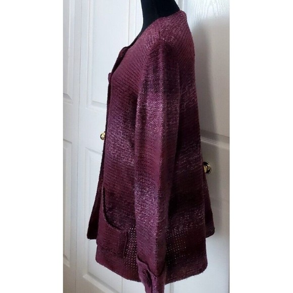 Laura Ashley Wool Blend Duster Womens Burgundy Cardigan Button Sweater Size L - Picture 2 of 6